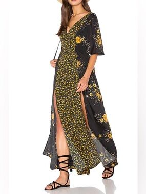 band of gypsies black floral maxi dress Band of Gypsies Button Front Floral Maxi Dress in Navy & Coral